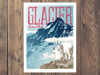 Glacier National Park Poster - Siyeh Pass glacier mountain goats national parks poster vintage