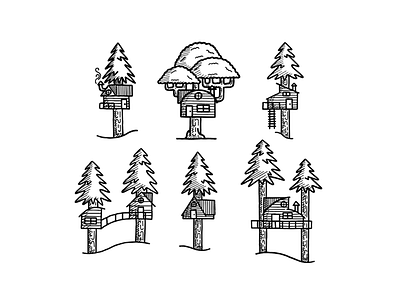 Tree Houses illustration label treehouse