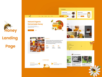 Honey Landing Page agency bee beekeeing brand business clean corp creative design eco ecology header honey illustration landing page layout nature shop web design yellow