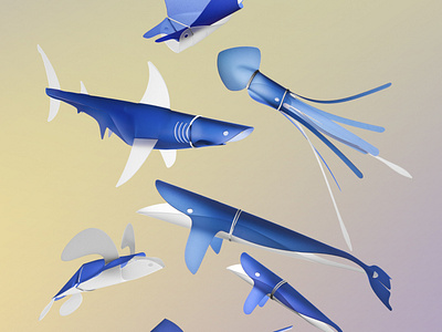 Kids toy: Design of a series of foldable sea animals