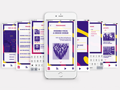 UI / UX - Fête de la Musique (part 1) app branding event iphone music pink purple ui ux yellow