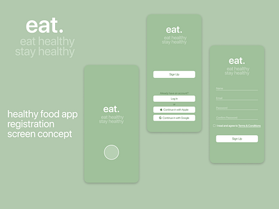 eat. /healthy food app/ Sign up screen concept app concept design graphic design green health healthy food ios guidlines log in sign up ui