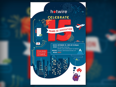 Hotwire 15th Anniversary Party illustration poster