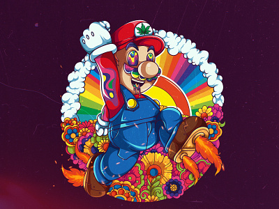 90s lovers colorful illustration mario nintendo psychedelic vector