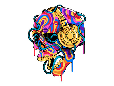 singing skull colorful dark gothic illustrate illustration life love music nature skull tee vector vectorart