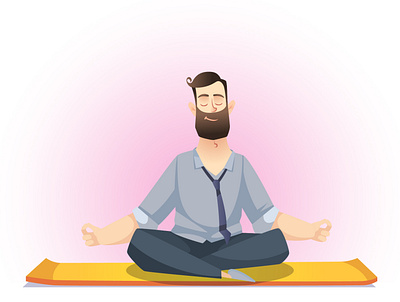 Man meditating in lotus pose on yoga mat in a business suit cartoon character design fitness graphic design healthy illustration man meditation sport vector yoga