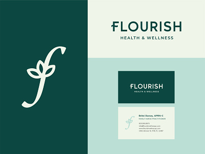 Flourish Health & Wellness Logo brand mark branding design flourish graphic design green health leaf logo modern natural skincare spa wellness