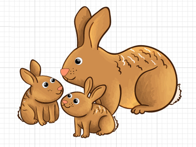 Bunnies animals family forest illustration rabbit