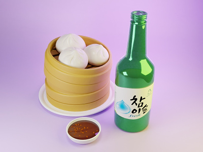 Dimsum & Soju 3d art blender cartoon digitalart food illustration