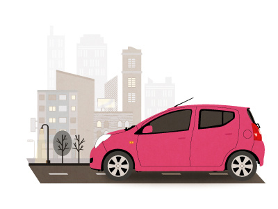 Pink buildings car illustration vector