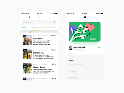 Vegeterian restaurant app cards design ios mobile restaurant ui ux