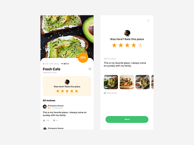 Vegetarian cafe app cafe cards ios mobile rating ui ux vegetarian