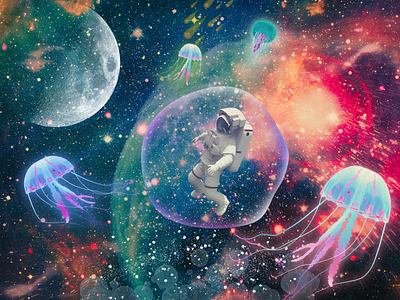 Space Man In The Bubble Box 2022 astronaut branding canva canva app canva designer content creator creative design floating glowing graphic design imagination inspiration jellyfish space spaceman