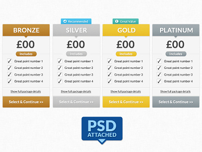 Package Selection (FREE PSD) bronze design free gold package platinum psd select selection silver ui ux web