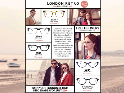 London Retro Email background direct email glasses grid layout outline page spectacles stroke web