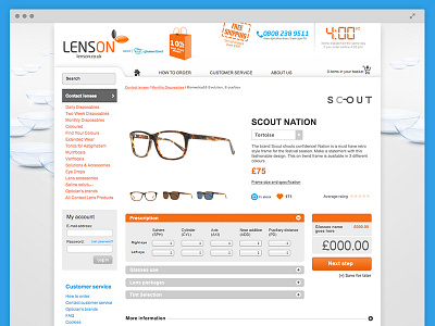 LensOn Prescription Page accordion design dropdown form glasses lens options payment spectacles ui ux web