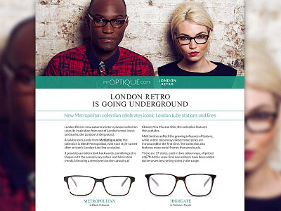 London Retro - Press Release layout marketing page press print spectacles