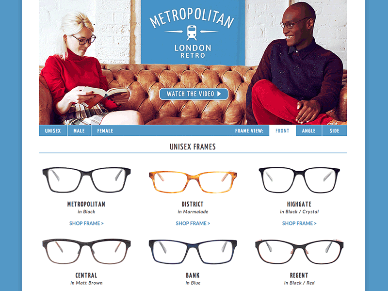 Landing Page - Metropolitan design ecommerce glasses landing page shop spectacles toggle ui view web