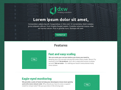 DXW Landing page design grid hosting landingpage layout server web website