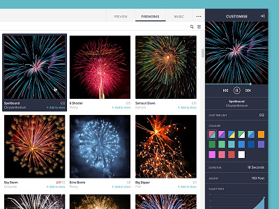 Musical Fireworks App [wip] aside colour design display ecommerce fireworks swatches timeline ui video web app website