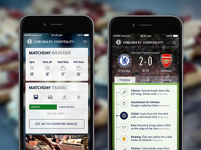 Chelsea FC Hospitality App app arsenal cards chelsea football hospitality iphone soccer timeline ui visual widgets
