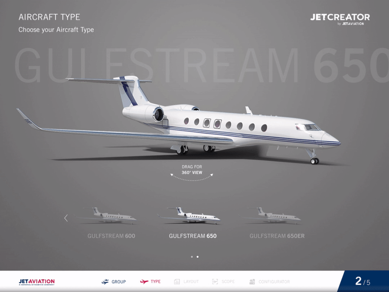 JETCREATOR – Aircraft type choose animation design interactive interface motion graphics principleformac prototype screendesign ui ux