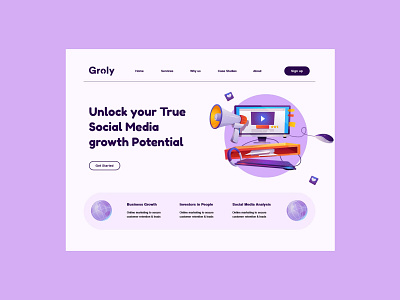 Groly - Social Media Growth Website Design branding design graphic design illustration ui ux vector web design