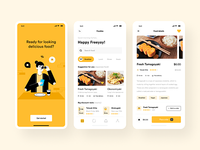 Food App food and drink food app homepage illustration japanese mobile onboarding profile restaurant resto app
