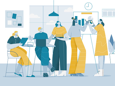 Team Work Illustration animation character co working flat flat illustration girl illustration man meeting office people place space team teams teamwork vector work together working workspace