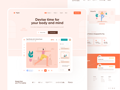 Yoga Landing Page - Meditation Website clean exercise fitness health healthy home page illustration landing page meditation minimalist streaming video call web design web-design webdesign website workout yoga app yoga pose yoga website