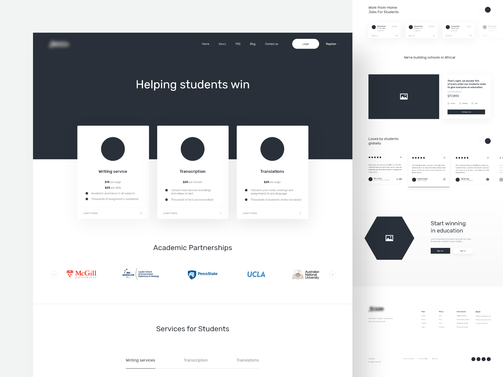 Academic website - wireframe