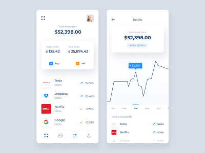 Investment App 💸 clean dashboard ewallet financial app investing investment money transfer startup
