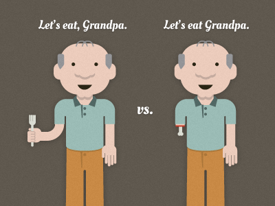 Commas save lives. commas eat grandpa illustration lives