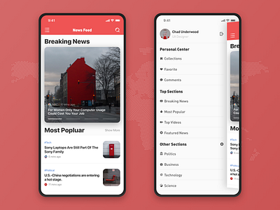 Newsfeed App Concept 1️⃣ app interface ios ios12 newsfeed red ui