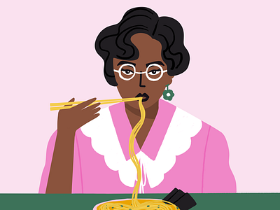 Girl Eating Ramen art work character curly hair editorial editorial illustration food illustration girl girl illustration illustration japanese people people illustration ramen women women illustration