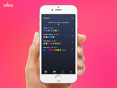 Playlists | Colore app color ios iphone ui