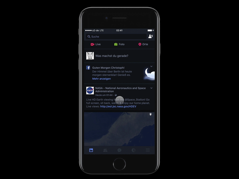 Facebook Night Mode - Dimming Content app dark dark mode facebook icons interface ios iphone night prototype ui ux