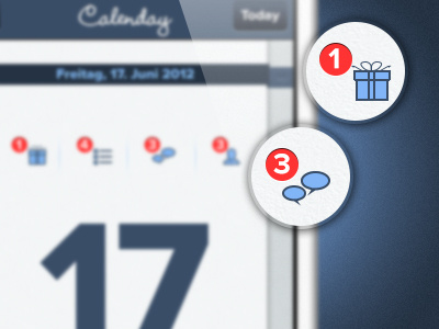 Calenday Startscreen v2 app app design blue design icons iphone mockup red ui design user interface white