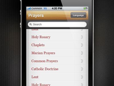 Prayer App Search Screen