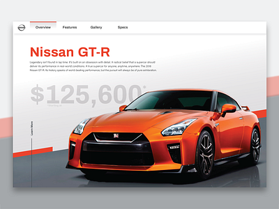 Nissan GT-R Landing Page automotive car gt r home page landing page nissan web design