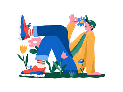 Springtime! character design digital editorial flowers flowers illustration illustration procreate