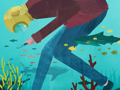 Marine Biologist collage digital editorial fish illustration portrait underwater