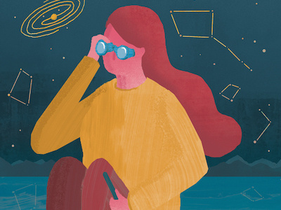 Adventure adventure constellations digital editorial illustration ocean space woman