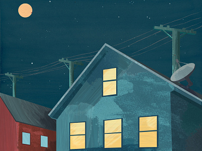City Homes book digital editorial house illustration moon night painting