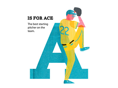 A is for Ace alphabet baseball illustration letters type