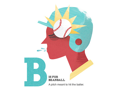 B is for Beanball abc alphabet baseball illustration lettering letters portrait