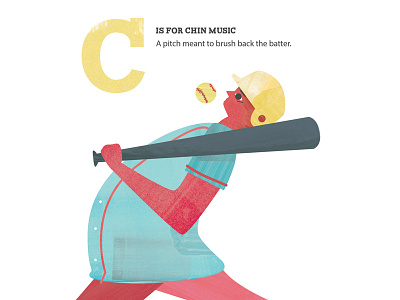 C is for Chin Music baseball chin music figure illustration letters portrait vintage