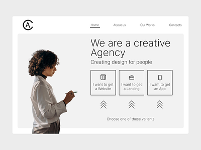 Landing page: CA Creative agency (Page: Home) PID: cacray 2d app branding cacray clean design illustration landing landing page landing uiux logo minimal neutral theme typography ui uiux ux vector