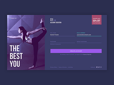 Fitness Account Creation fitness health layout register registraiton sign up ui