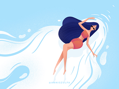 Floating Lady art blue debut floating illustration lady peach sea summer water winter